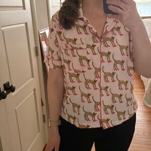 Bouffants & Broken Hearts M Pink Animal Jaguar Leopard Red Stilettos Print